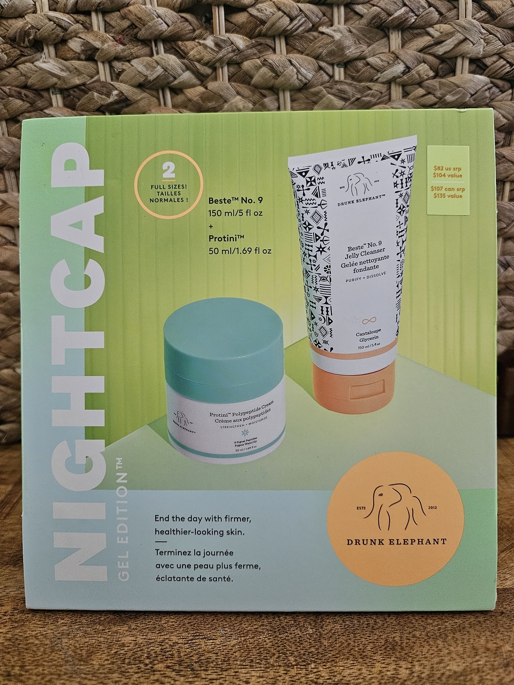 New Drunk Elephant Full Size Night Cap Gel Protini and Beste
